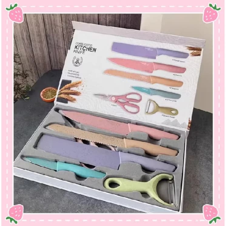 Kitchen Knife Set Stainless Steel / Pisau Dapur Set 6 in 1 Bahan Stainless Steel - image 1